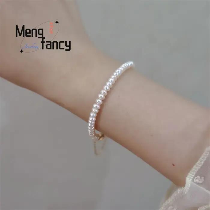 Bracelet de perles d'eau douce rondes et plates à petites particules design géométrique élégant pour homme et femme occasions spéciales