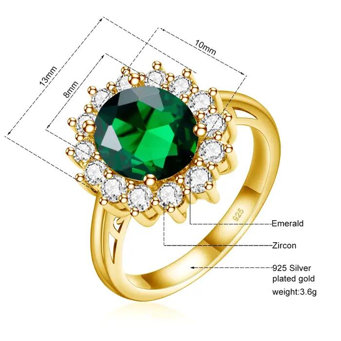 Szjinao – bague princesse Diana en or émeraude pour femmes