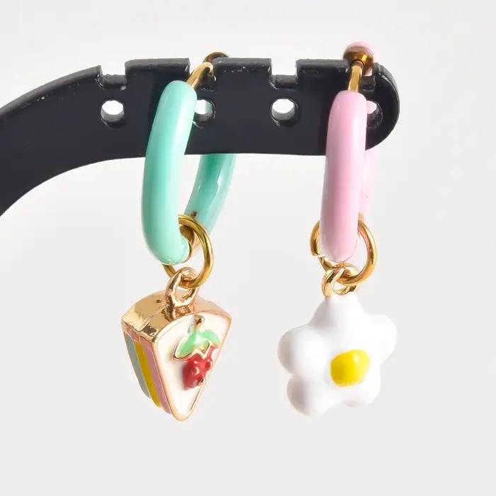 Boucles d'Oreilles Enamel Dopamine Pour Fille Motifs Cœurs Fleurs Abeille Élégantes Gothiques Occasions Spéciales