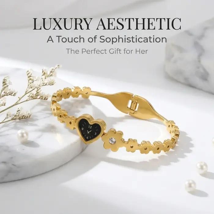 Nouveau bracelet mignon en forme de cœur avec cadran d'horloge
