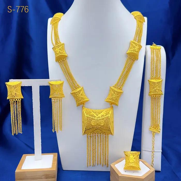 ANIID Dubai 24K couleur or longs ensembles de bijoux de mariage collier africain boucles d'oreilles pour les femmes nigérian indien ensemble de mariée cadeaux de fête