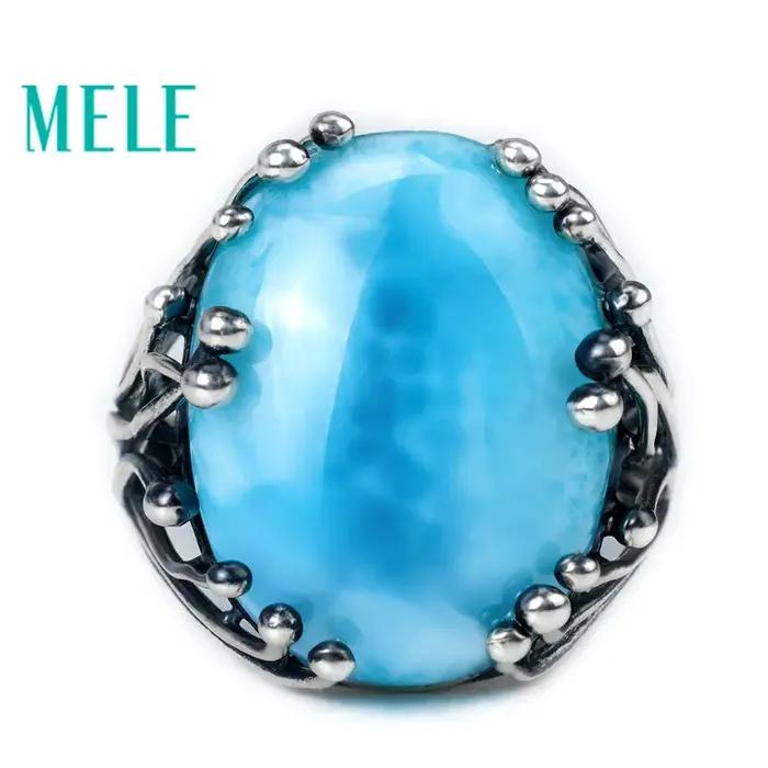 Bague naren argent 925 Larimar naturel pour hommes et femmes