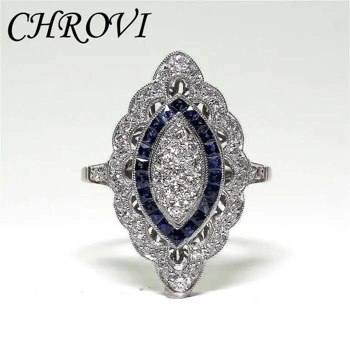 Bague en argent sterling 925 de style luxueux, avec saphir, bague de mode pour fête nuptiale