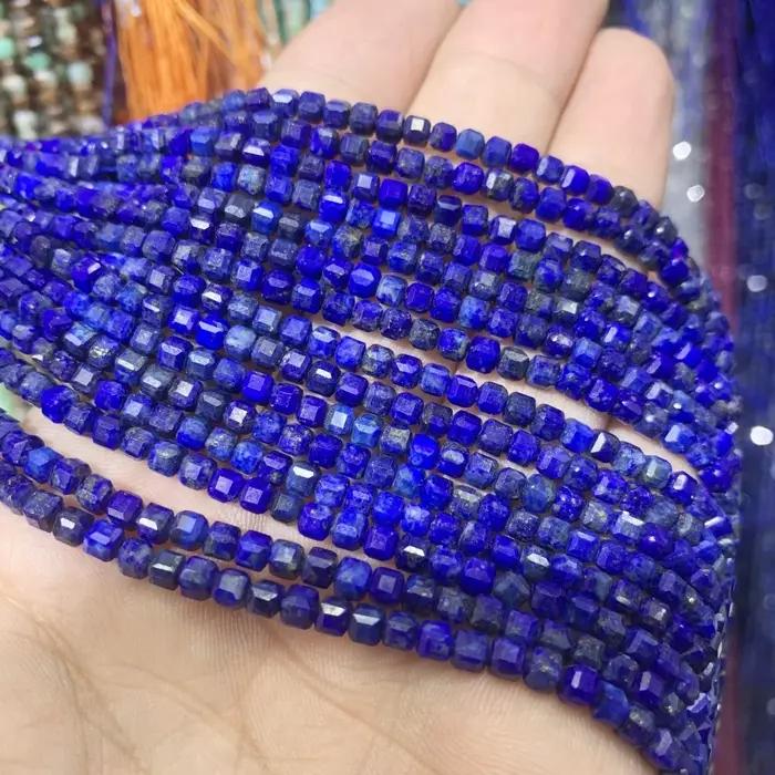 Lapis Lazuli 3x3mm carré à facettes pierre naturelle péridot Alashan agate Cube en vrac pour la fabrication de bijoux Bracelet à bricoler soi-même 15 pouces