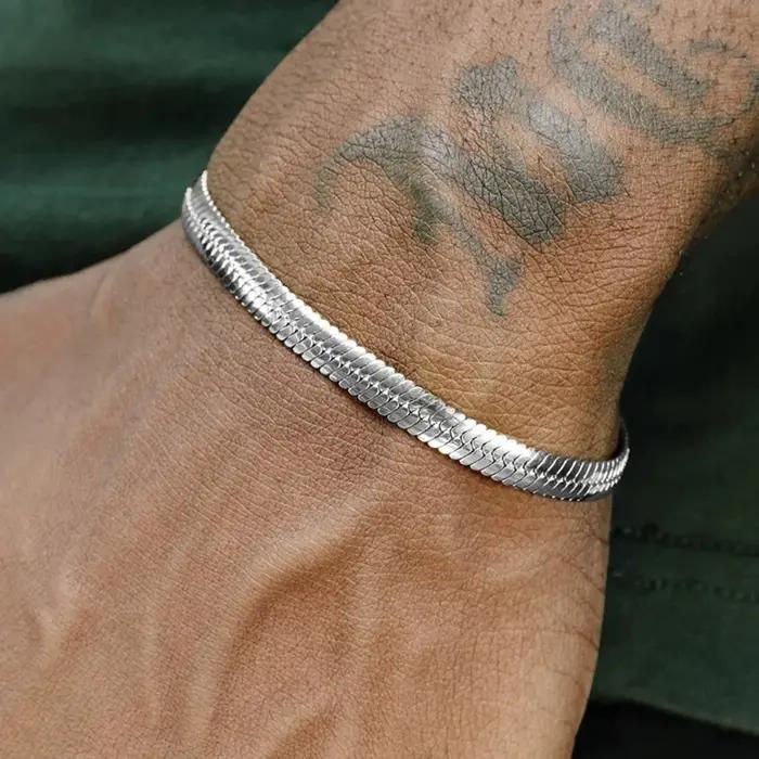 Bracelet à chaîne plate en acier inoxydable pour hommes et femmes