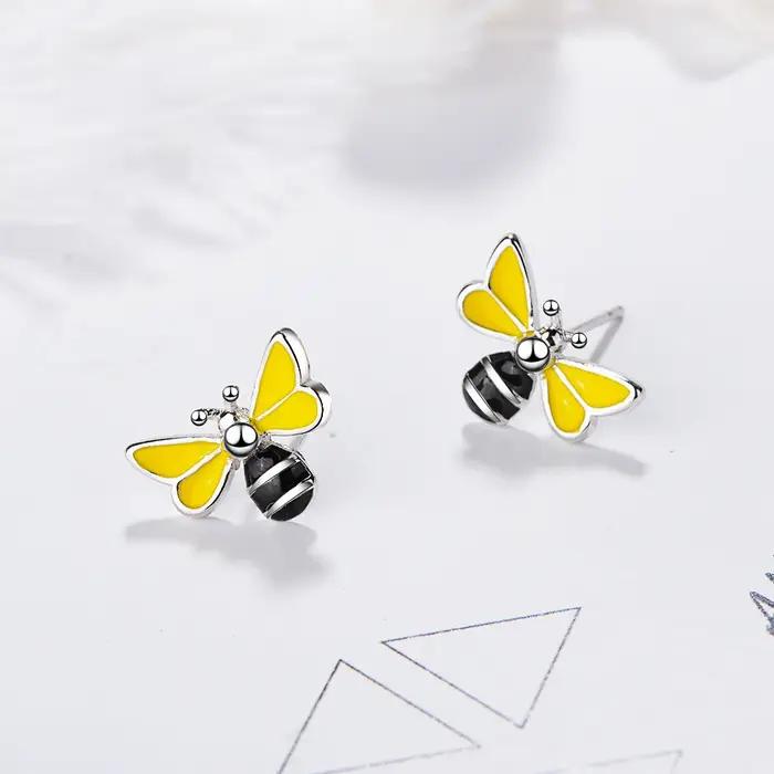 Buyee 925 en argent Sterling femme boucle d'oreille belle abeille