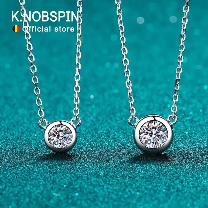 KNOBSPIN Collier Moissanite couleur D pour femmes, bijoux de fête d'anniversaire, en argent Sterling