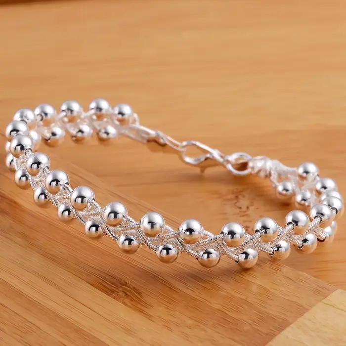 Bracelet en argent regardé 925 pour femmes chaîne de perles tressées bijoux fins élégants occasions spéciales soirée mariage