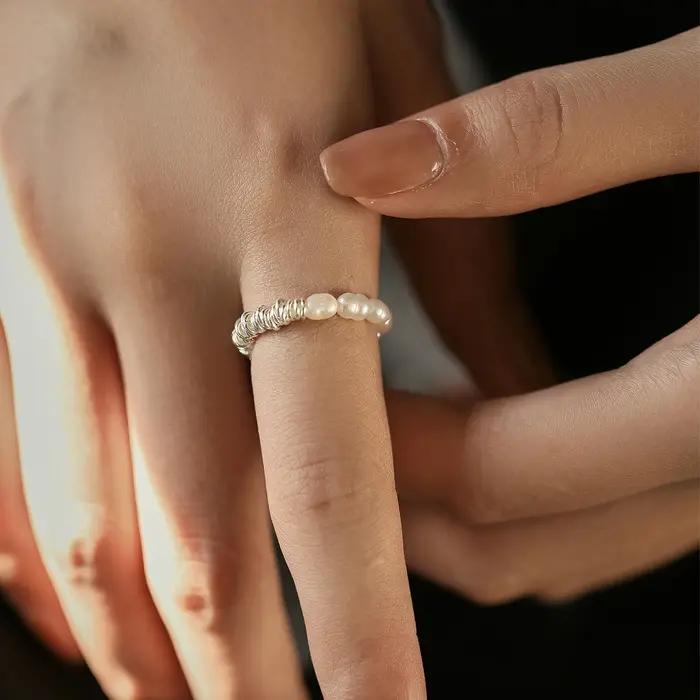 Bague de cocktail en argent sterling 925 perle d'eau douce baroque naturelle redimensionnable pour femme élégante occasion fête
