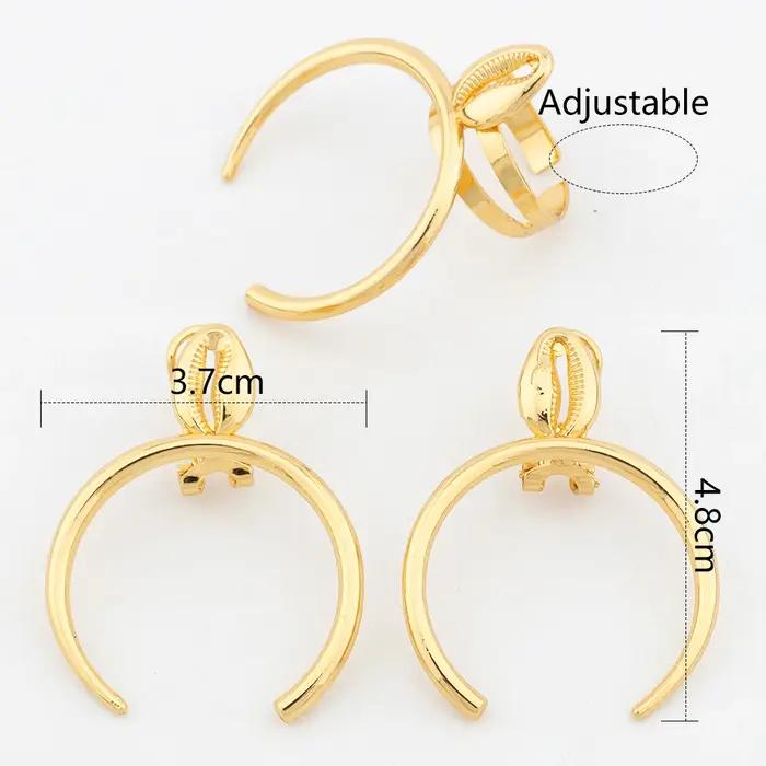 Ensemble de bijoux de luxe pour mariage doré avec boucles d'oreilles rondes et anneau circulaire réglable pour femmes occasions spéciales