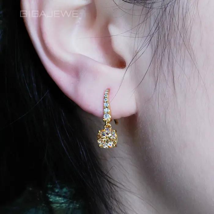 Boucles d'oreilles pendantes GIGAJEWE 2ct Moissanite en argent S925 plaqué or