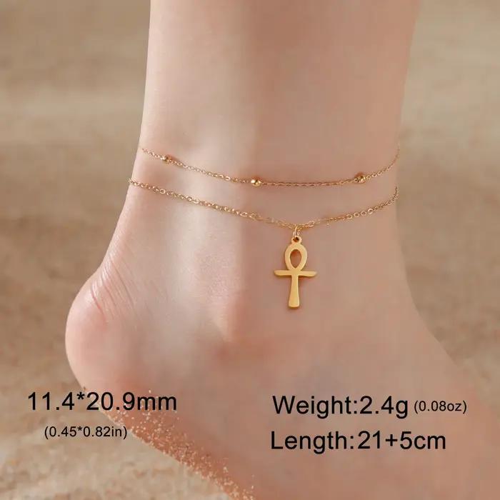 Dawapara Ankh croix Bracelet de cheville religieux égyptien clé de vie