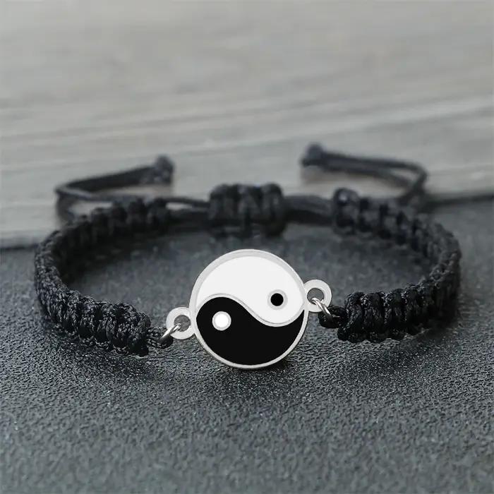 Yin Yang Tai Chi pendentif Bracelet pour femmes hommes à la main tissé chaîne
