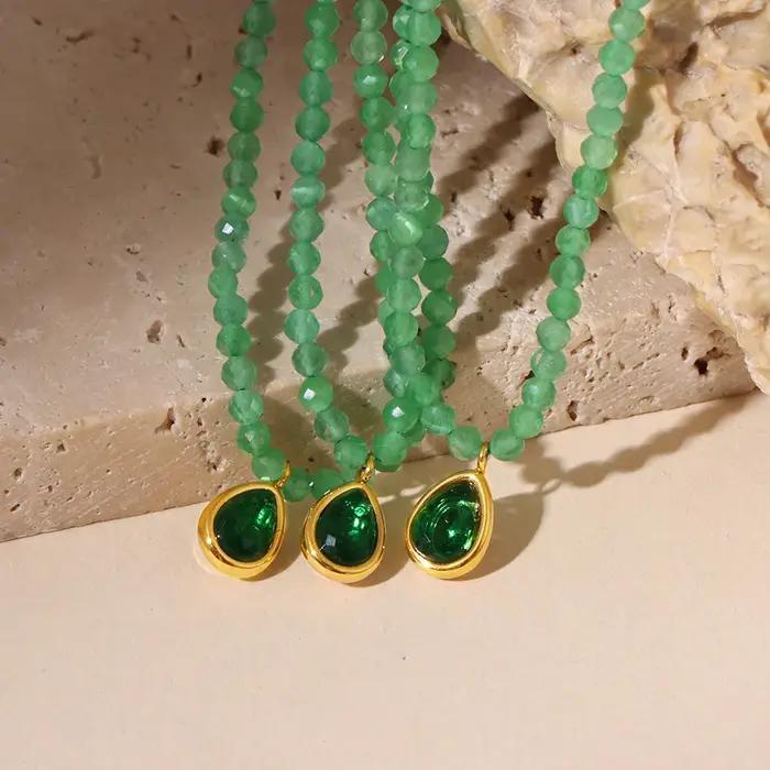 Magnifique collier en pierres naturelles vertes pour femmes