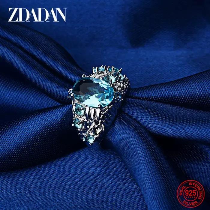 ZDADAN – bague en argent 925 avec aquamarine pour femmes, bijoux de mariage à la mode
