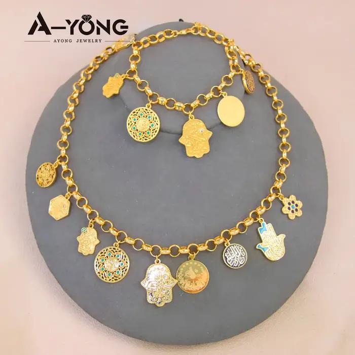 Collier à Breloques Arabe Hip Hop Plaqué Or 21 Carats Bijoux Vintage Pour Femmes Occasions Spéciales