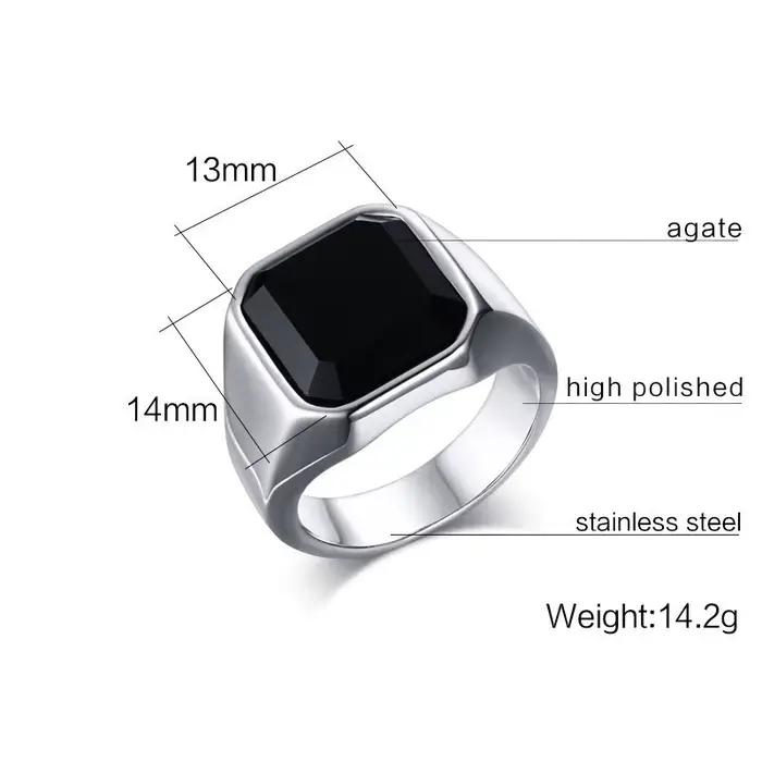 Bague chevalière Vintage en Onyx noir pour hommes