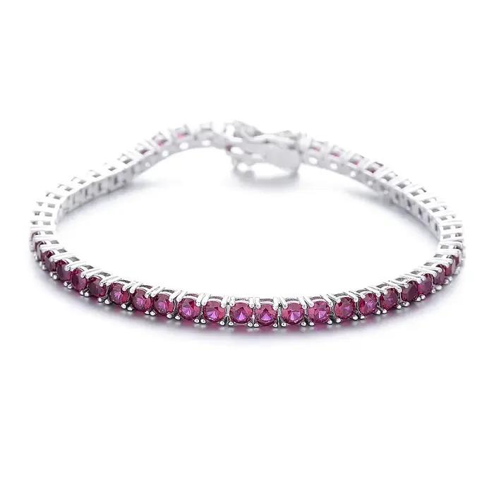 YLMyself Bracelet Tennis Argent 925 Rubis Rouge Foncé # Bijoux en zircone cubique pour femmes