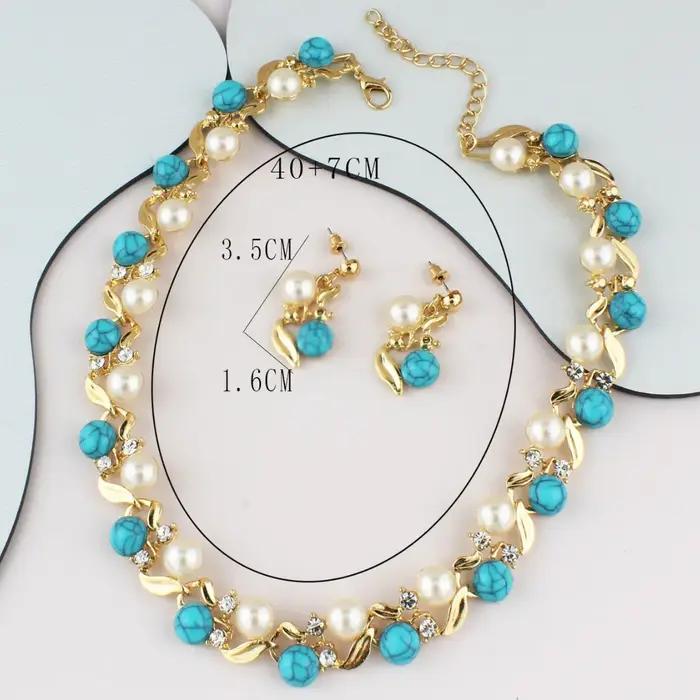 Ensemble de boucles d'oreilles et collier en perles turquoise polyvalentes pour femmes