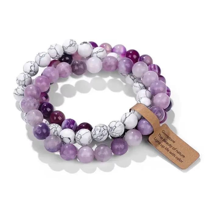 Bracelet semi-précieux pour femmes, perles de cristal en pierre naturelle, améthyste, combinaison multicouche