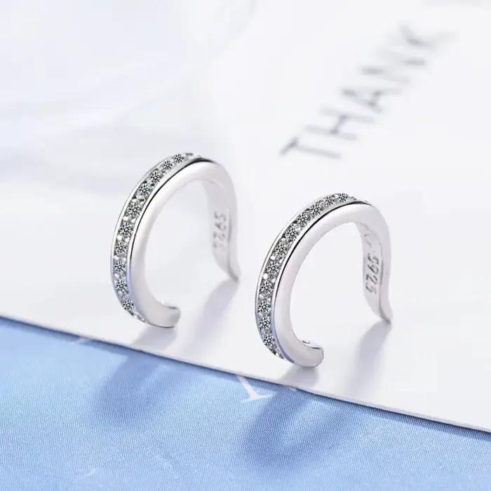 Boucles d'oreilles à Clip en Argent Sterling 925 pour Femmes Luxe Simple Strass Sans Trou Manchette d'Oreille en Forme de U Bijoux Fins Cadeaux Occasions Spéciales