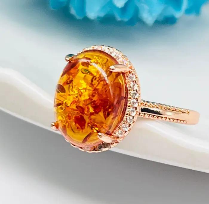 Bague en ambre naturel pour femme, pierre précieuse de guérison, bijoux fins, ambre de la Baltique v