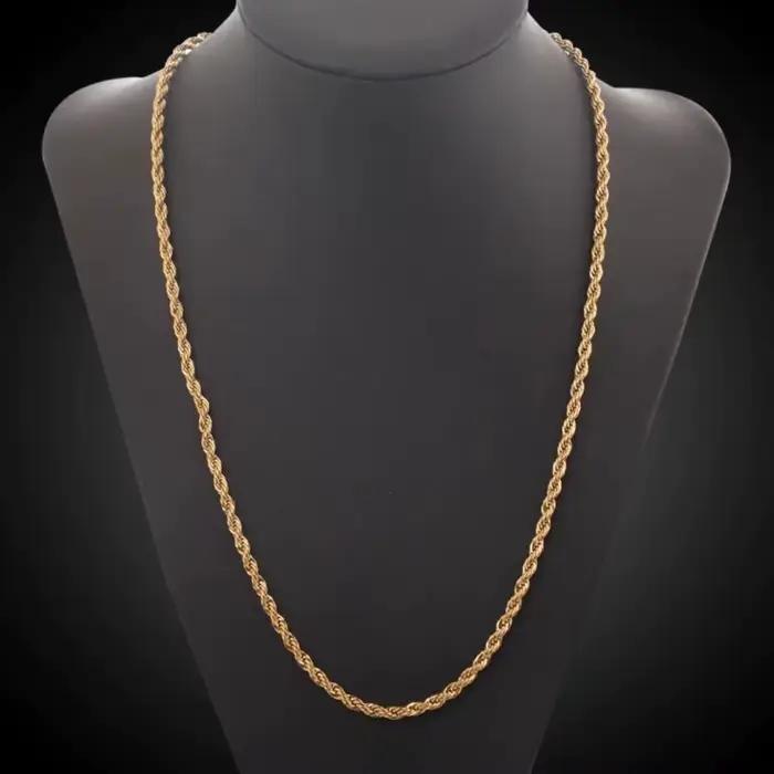 Collier chaîne en corde Noble en or 18 carats, 45-60cm, 4mm, pour femmes et hommes, à la mode, breloque de mariage, cadeau, bijoux 18-24 pouces, vente en gros