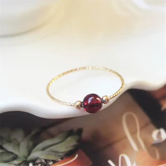 Bague en or 14K avec grenat naturel, bijou minimaliste fait à la main, style Boho