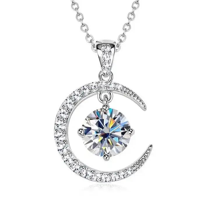 Collier pendentif étoile et lune en Moissanite couleur D 2CT pour femmes, bijoux de luxe en argent S