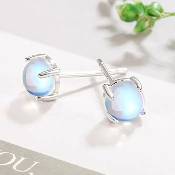 Boucles d'oreilles en argent sterling 925 avec pierre de lune exquise de 5/6 mm pour femme