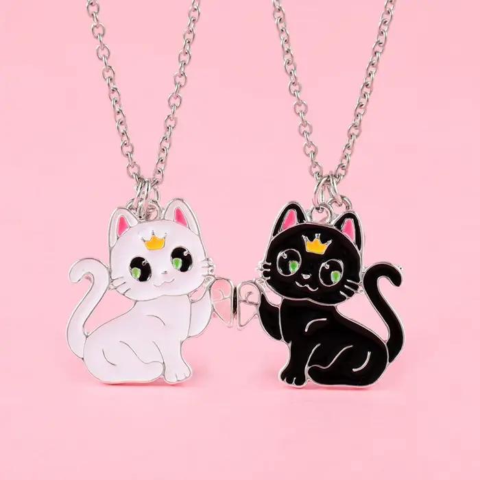 Collier meilleur ami chat Animal de dessin animé pour filles, cadeaux d'amitié à la mode, 2 pièces/e