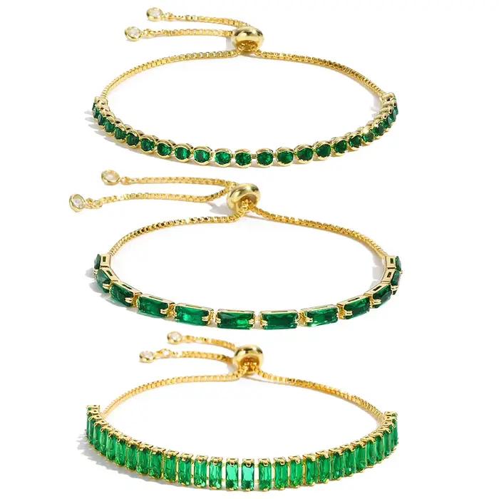 Bracelets de Tennis de luxe en zircone cubique émeraude pour femmes