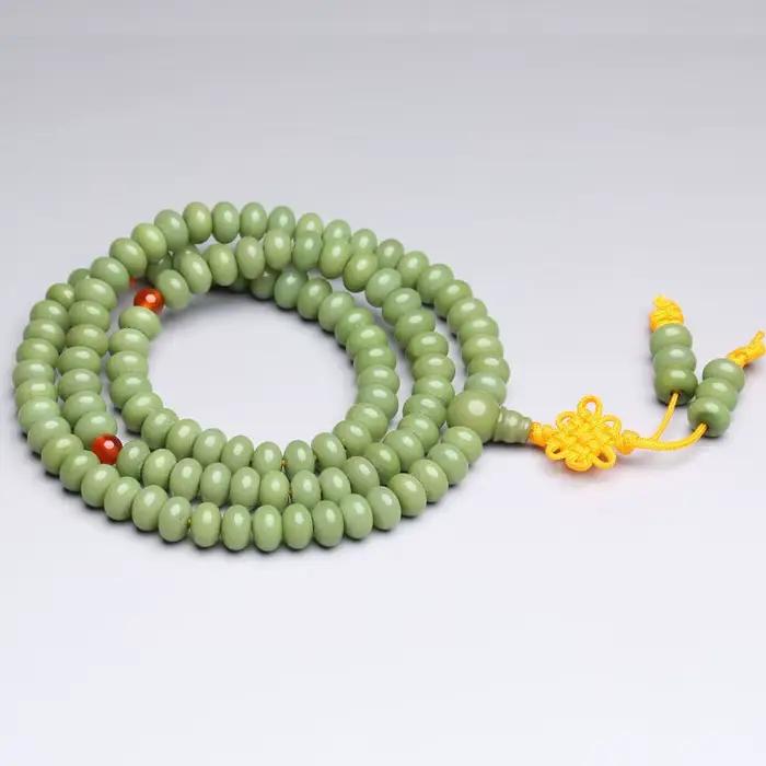 Bracelets de prière Buddist Bodhi avec perles vertes soignées, perles de palmier urgent, 8mm, 9mm, BRO685, 108