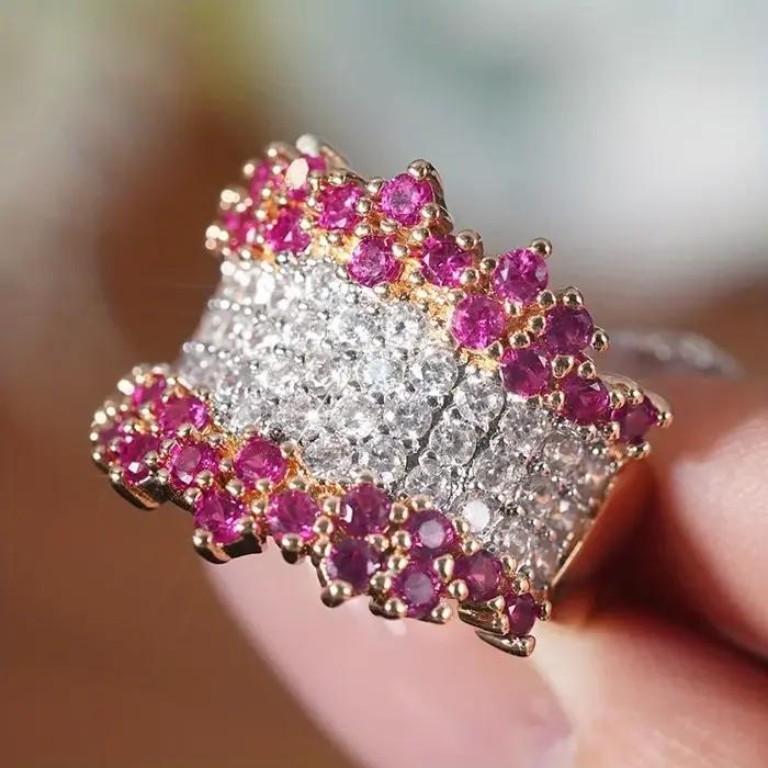 Bague en laiton sertie de zirconium multi-couleurs pour femmes élégantes occasions spéciales et formelles