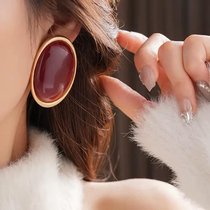 Boucles d'oreilles Vintage en résine rouge pour femmes