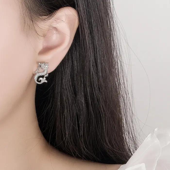 Boucles d'oreilles dragon en cristal pour femme