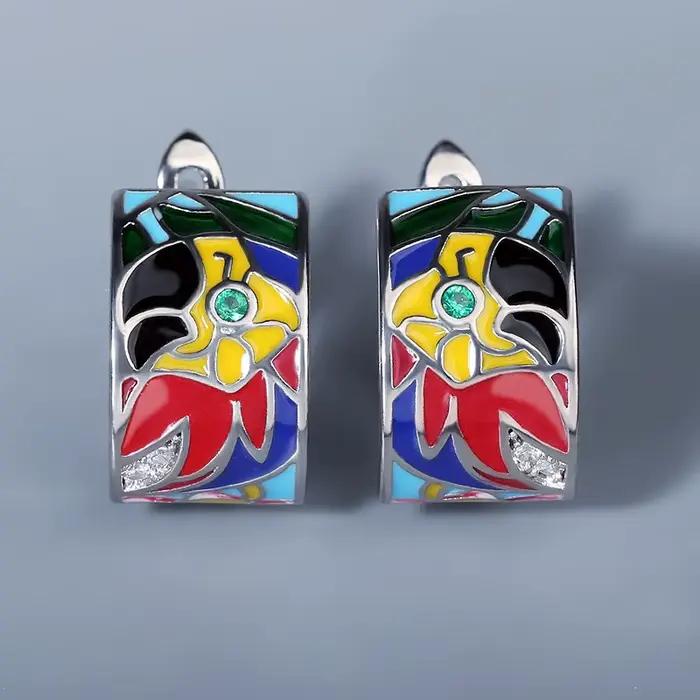 Boucles d'oreilles en forme de perroquet pour femmes, en argent 925, colorées, faites à la main, en émail, uniques, à la mode, géométriques, bohème