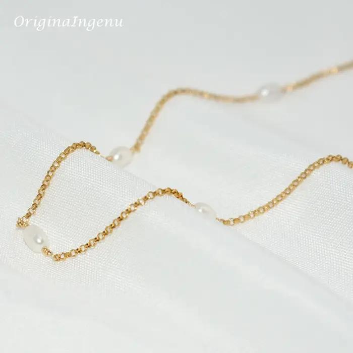 Collier de perles naturelles ras du cou en or véritable 14K rempli d'or pendentifs faits à la main