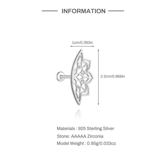 Aide bohème Mandala fleur de Lotus Punk boucle d'oreille géométrique caché Helix Piercing 925 argent Halloween accessoires cadeau bijoux