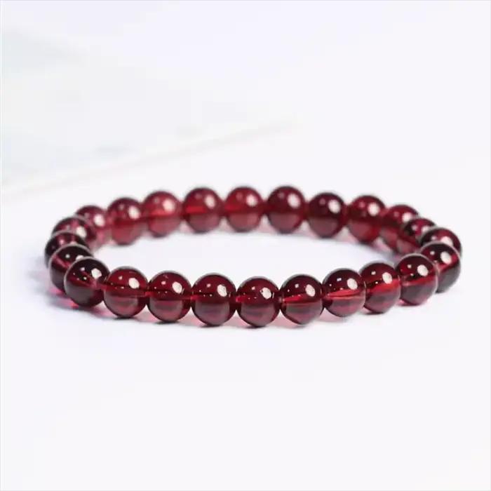 Bracelet en perles de pierre de grenade rouge naturelle de haute qualité, charme grenat pour femme,