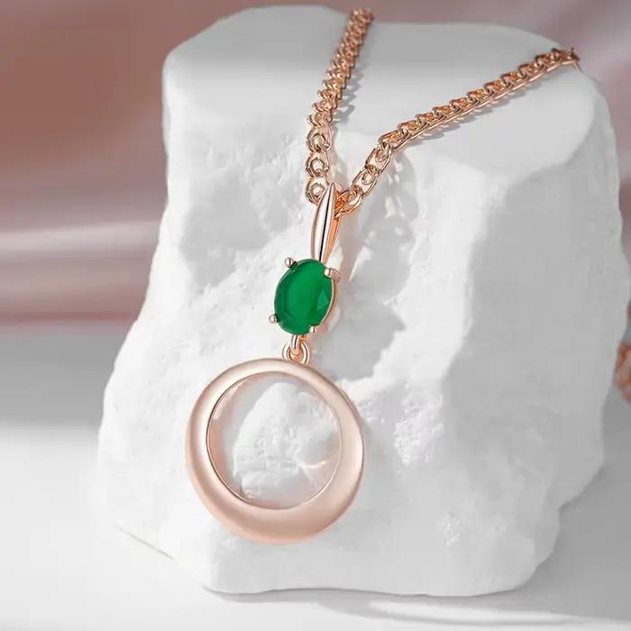 SYOUJYO – collier rond en Zircon naturel vert pour femmes, couleur or Rose brillant, luxe, fête, bijoux fins quotidiens, 585