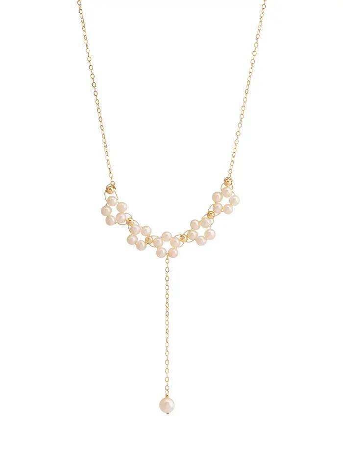 Lii Ji véritable perle Tinny perles fleurs faites à la main collier 45 cm réglable 14K rempli d'or ne se décolore pas femmes collier de mariage