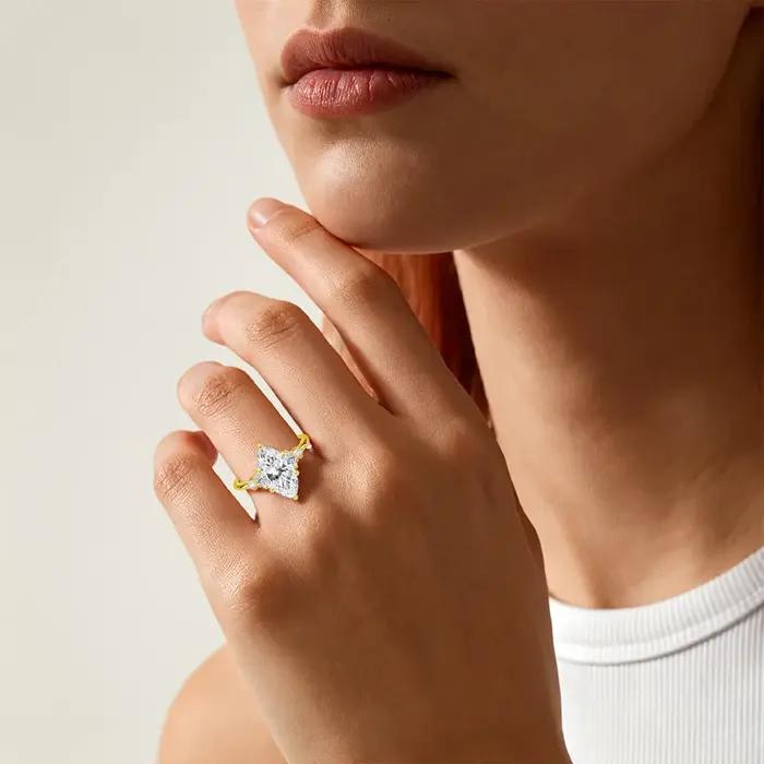 SDOOU Bague de fiançailles en or 14K plaqué or 2 carats avec moissanite taille marquise pour filles