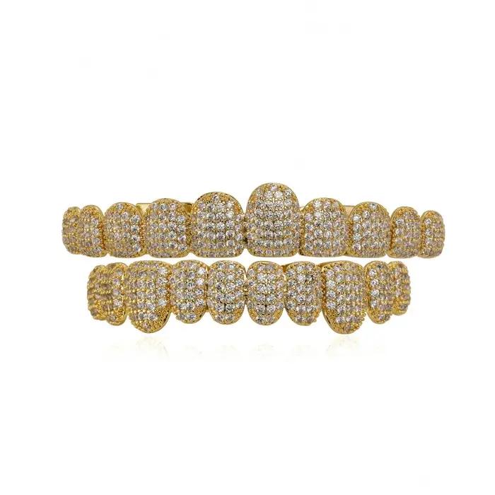 Bague de dents en cuivre sertie de pierres artificielles avec design géométrique pour hommes et femmes, occasions hip-hop et rock