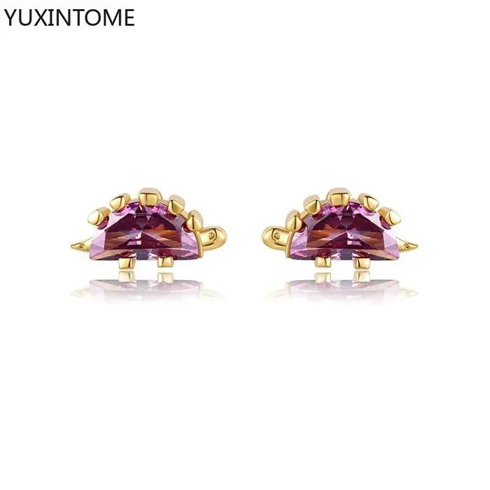 Boucles d'oreilles dinosaures en argent sterling 925 serties de zirconium blanc minimalistes et colorées pour femmes occasions spéciales