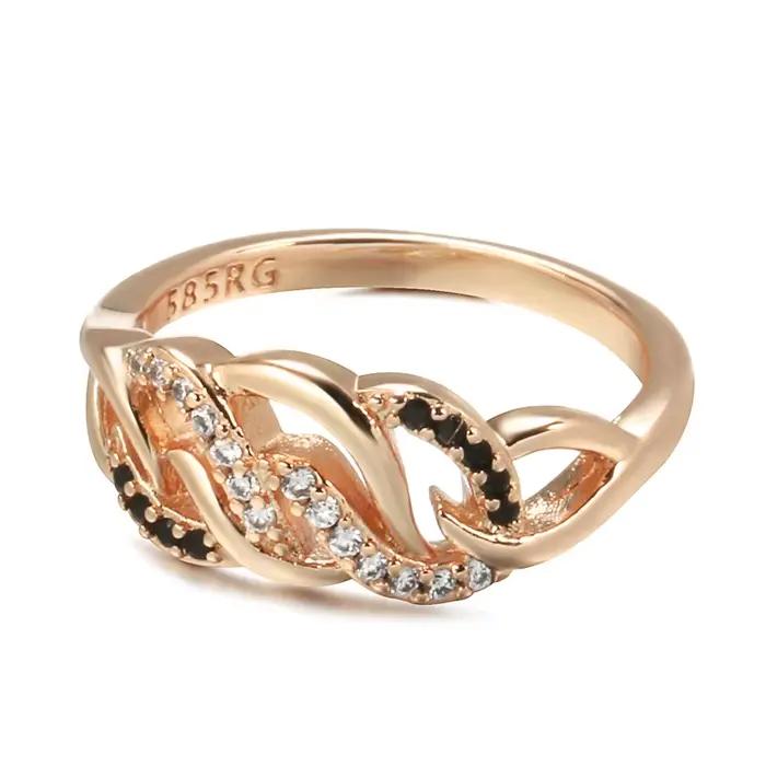 Bague en or rose 585 avec zircon noir naturel vintage pour mariage et occasions spéciales pour femmes