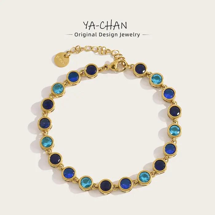 YACHAN Bracelet en cristal de zircon bleu de luxe pour femmes