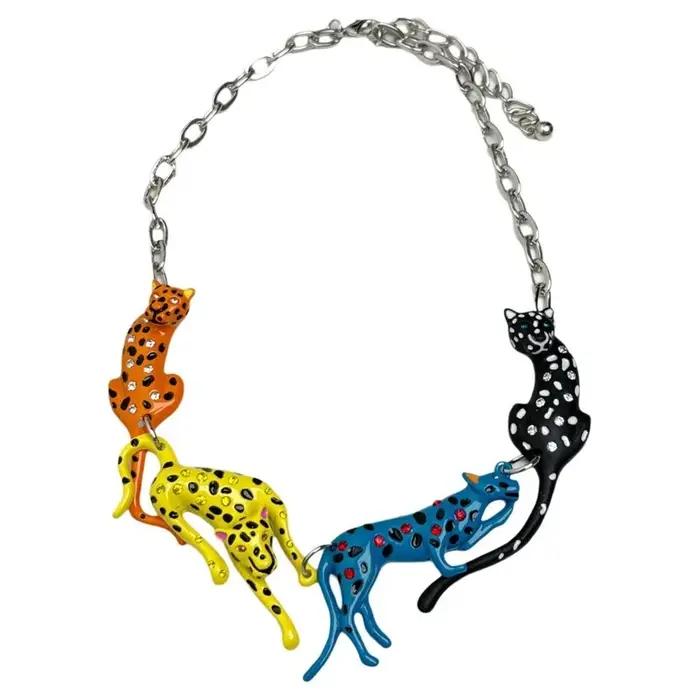 Collier pendentif léopard émaillé coloré, chaîne à breloques animales multicolores, bijoux punk Y2K tendance pour femme, cadeau de fête