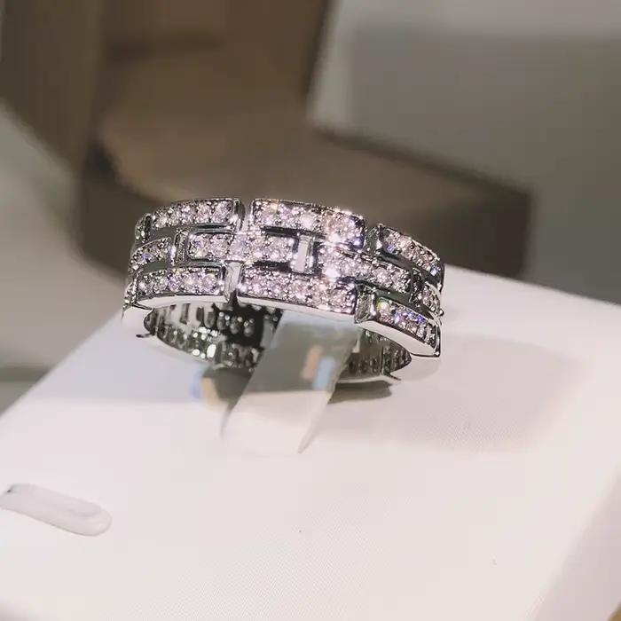 Bague multicouche en argent sterling 925 exquise AAAA + zircon blanc pour dames, fête, cocktail, bijoux cadeaux pour hommes et femmes
