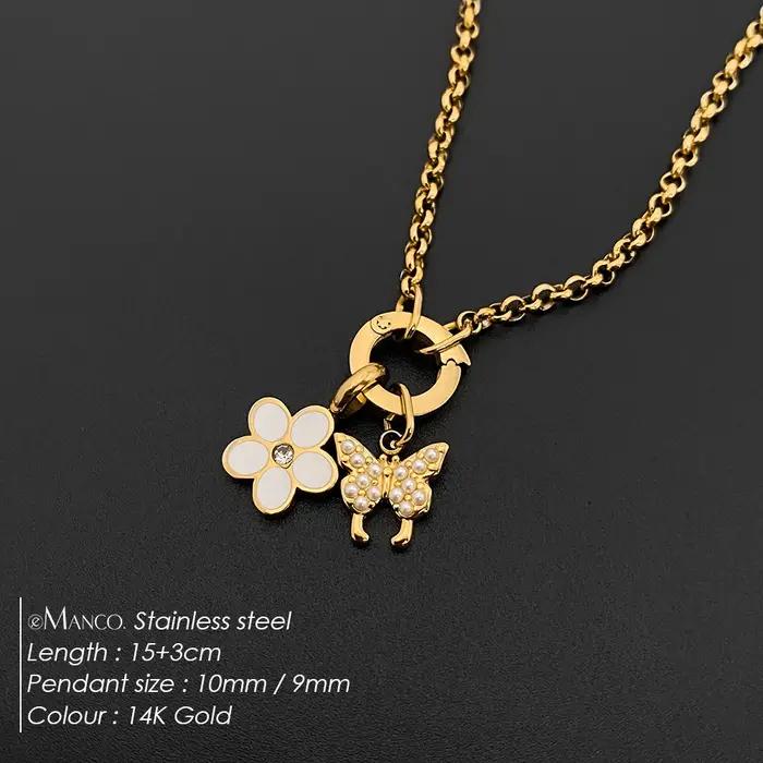 EManco Bracelet en acier inoxydable Style minimaliste perle papillon breloque O-chaîne bijoux pour les déplacements quotidiens bureau Chic